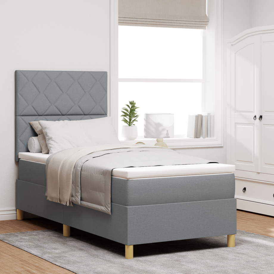 vidaXL LED Box Spring Bed met matras Lichtgrijs 100 x 200 cm Stof vidaXL LED Box Spring Bed met matras Lichtgrijs 100 x 200 cm Stof afbeelding 1