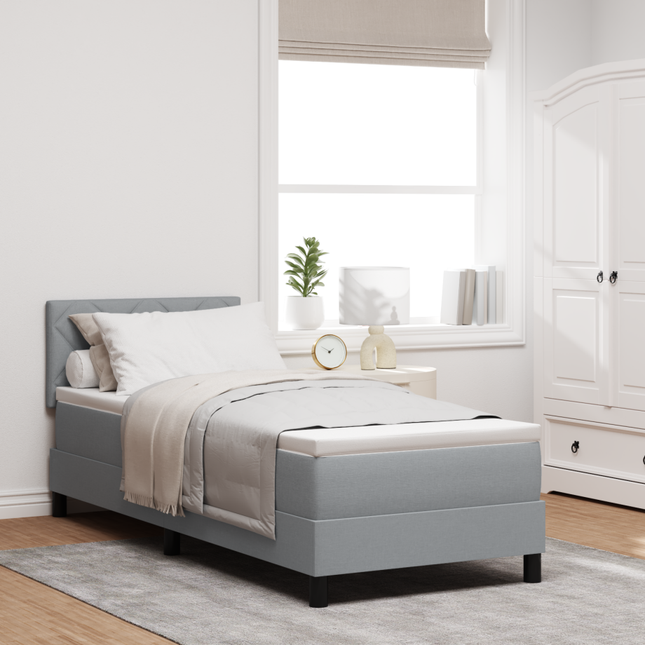 vidaXL Boxspring bed met matras met LED Lichtgrijs 80 x 200 cm Stof afbeelding 1