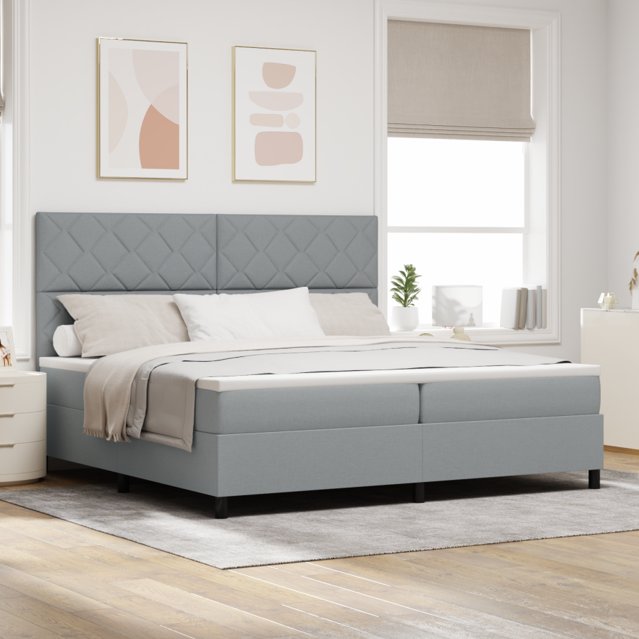 vidaXL Boxspring bed met matras met LED Lichtgrijs 200 x 200 cm Stof vidaXL Boxspring bed met matras met LED Lichtgrijs 200 x 200 cm Stof afbeelding 1