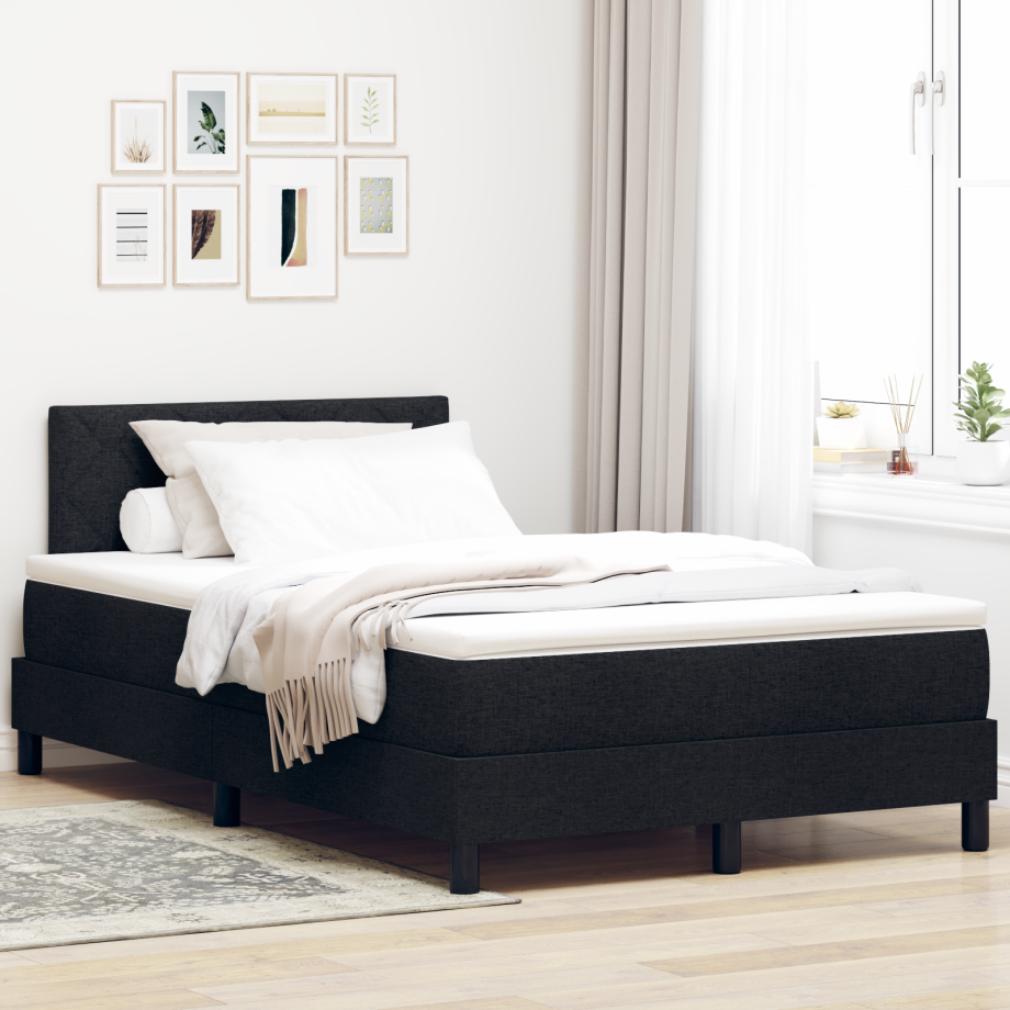 vidaXL Boxspring Bed met Matras & LED Zwart 120x200 cm Stof vidaXL Boxspring Bed met Matras & LED Zwart 120x200 cm Stof afbeelding 1