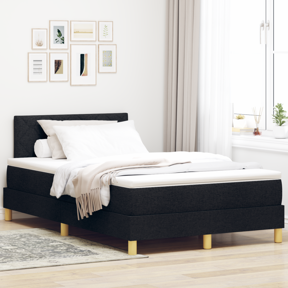 vidaXL Boxspring Bed met Matras & LED Zwart 120x200 cm Stof afbeelding 1