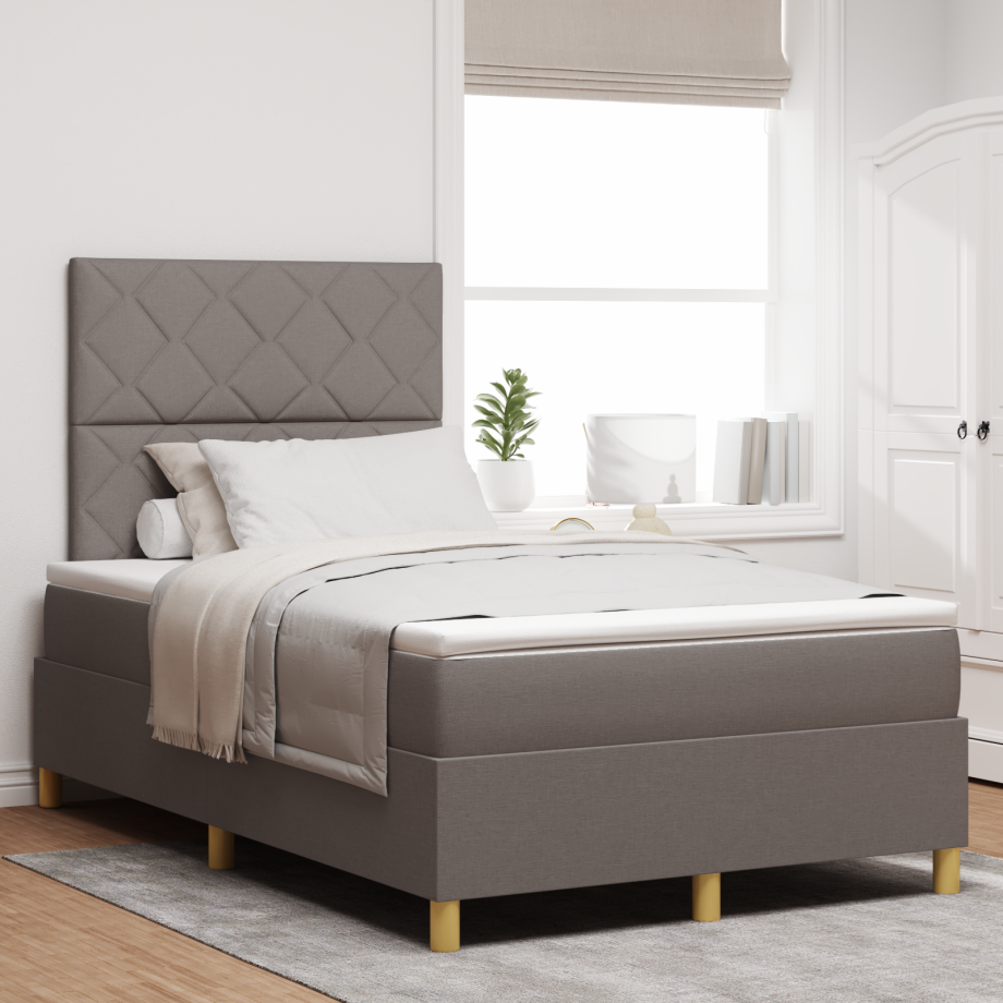 vidaXL Boxspring Bed met Matras Taupe Klein Tweepersoons Stof afbeelding 1