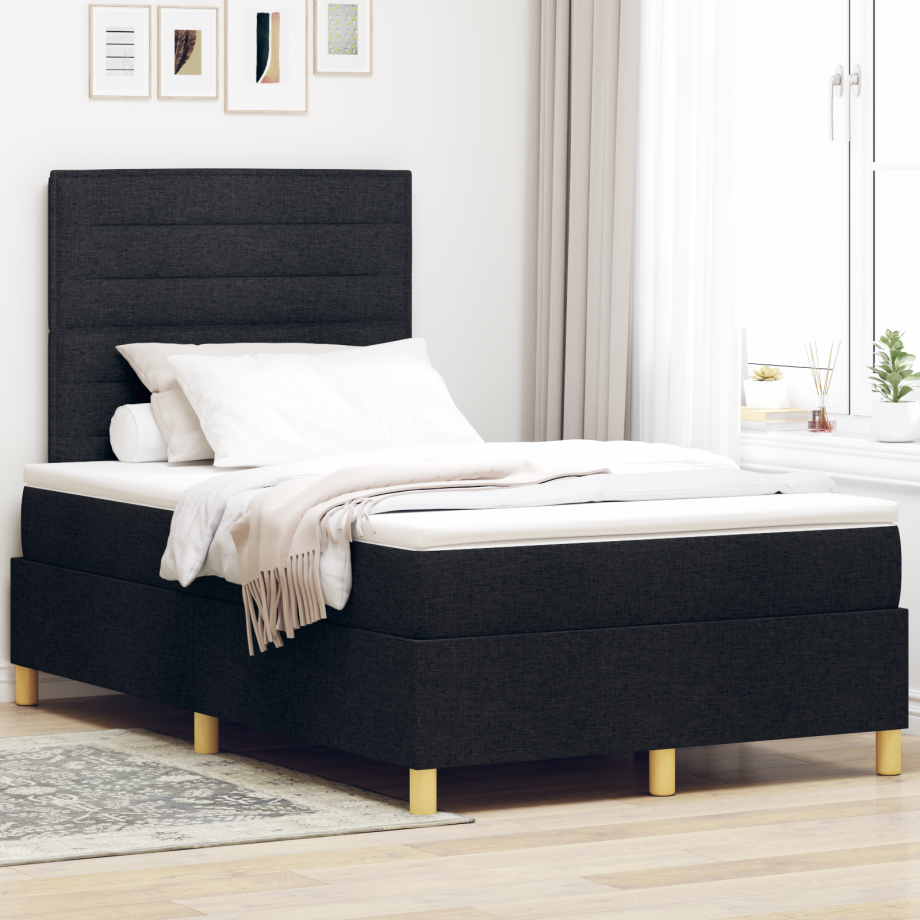vidaXL Boxspring Bed met Matras Zwart Klein Tweepersoons Stof afbeelding 1