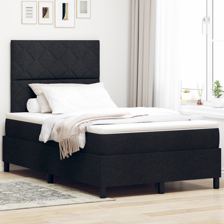 vidaXL Boxspring Bed met Matras Zwart Klein Tweepersoons Stof vidaXL Boxspring Bed met Matras Zwart Klein Tweepersoons Stof afbeelding 1