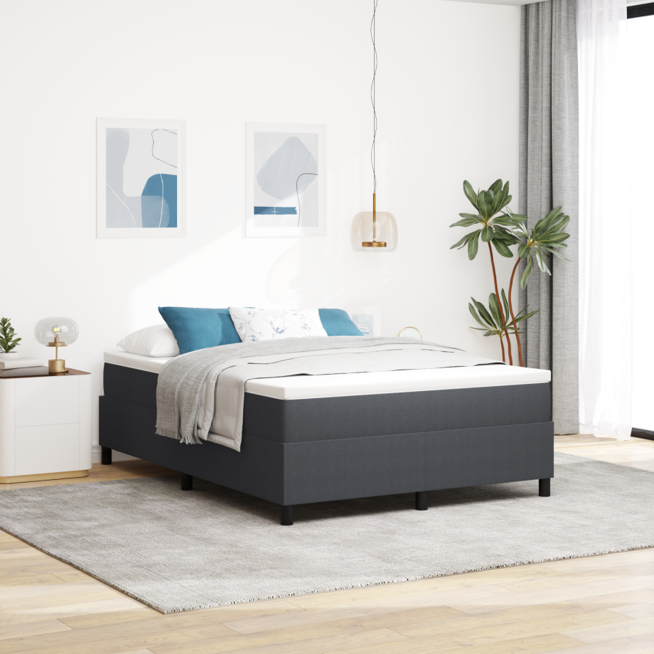 vidaXL Boxspringbed Donkergrijs 160x200 cm Katoen afbeelding 1