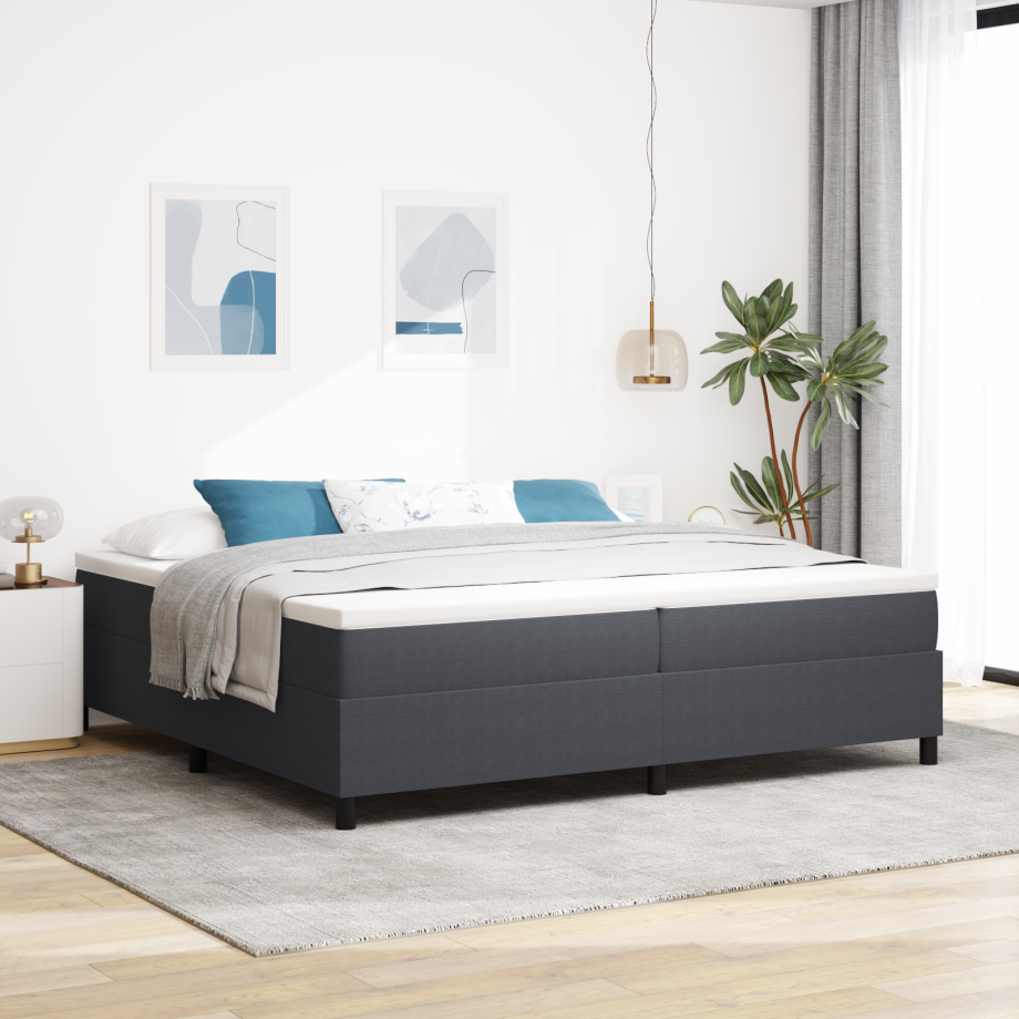vidaXL Platform bedframe Donkergrijs 200 x 200 cm Katoen Stof vidaXL Platform bedframe Donkergrijs 200 x 200 cm Katoen Stof afbeelding 1
