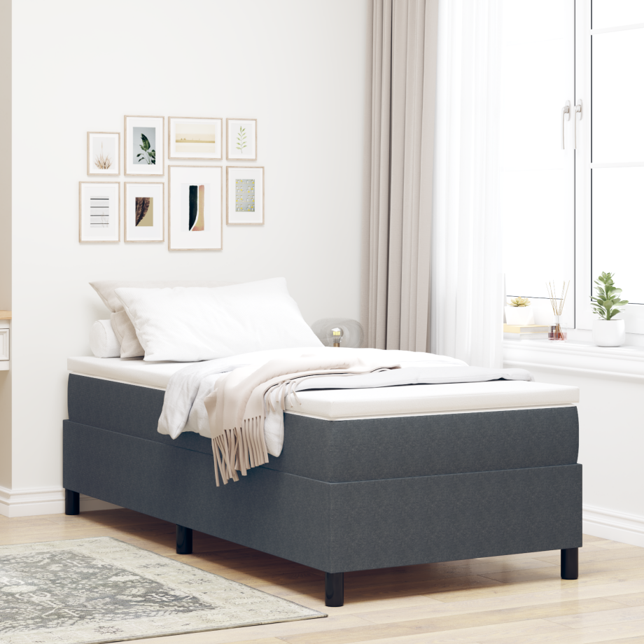 vidaXL Platform bedframe Donkergrijs 90 x 190 cm Katoen Stof afbeelding 1