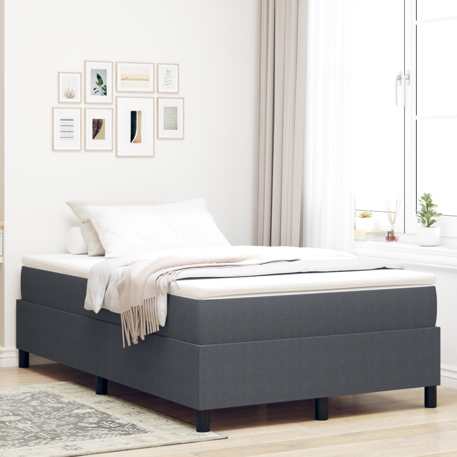 vidaXL Platform bedframe Donkergrijs 120 x 190 cm Katoen Stof vidaXL Platform bedframe Donkergrijs 120 x 190 cm Katoen Stof afbeelding 1
