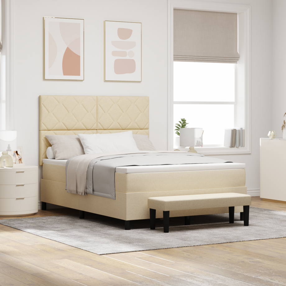 vidaXL Boxspringbed met Matras & Bank Crème 160x200 cm Stof afbeelding 1