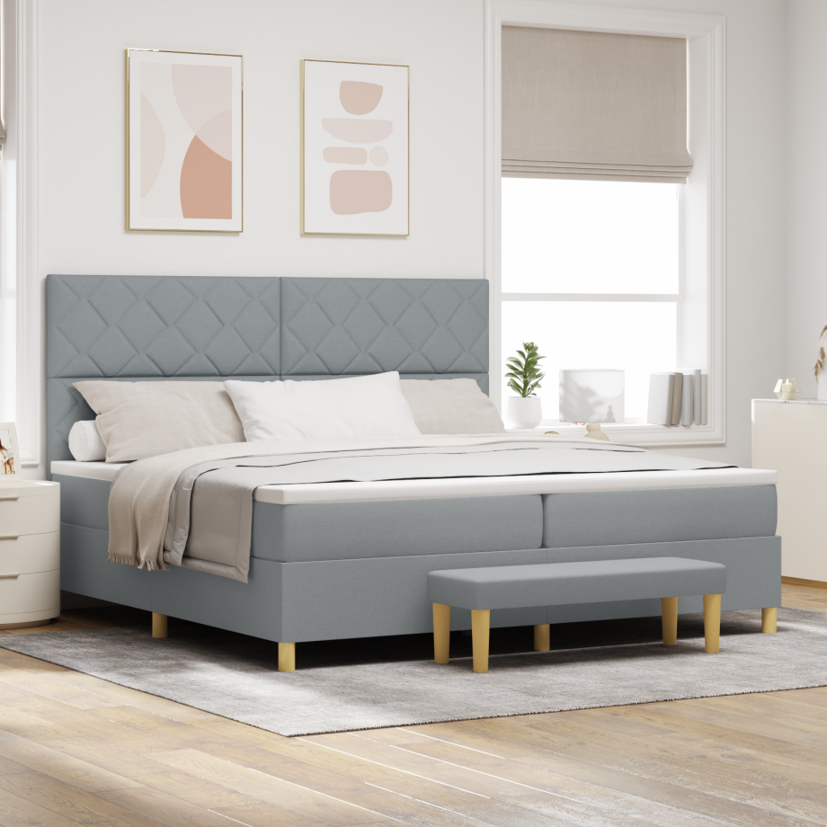 vidaXL Boxspring bed met matras Lichtgrijs 200 x 200 cm Stof vidaXL Boxspring bed met matras Lichtgrijs 200 x 200 cm Stof afbeelding 1