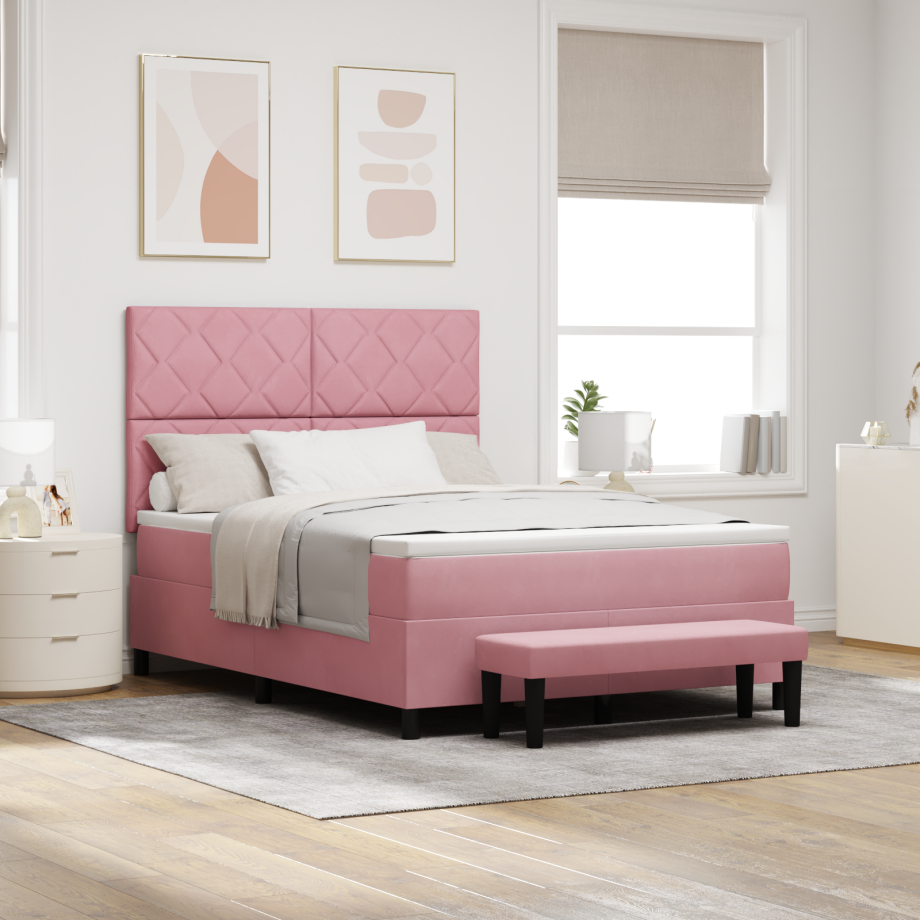 vidaXL Boxspringbed met matras & bank Roze 160x200 cm Fluweel vidaXL Boxspringbed met matras & bank Roze 160x200 cm Fluweel afbeelding 1