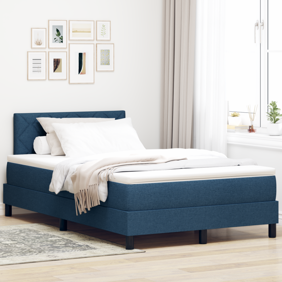 vidaXL Boxspringbed met Matras Blauw 120x200 cm Stof afbeelding 1