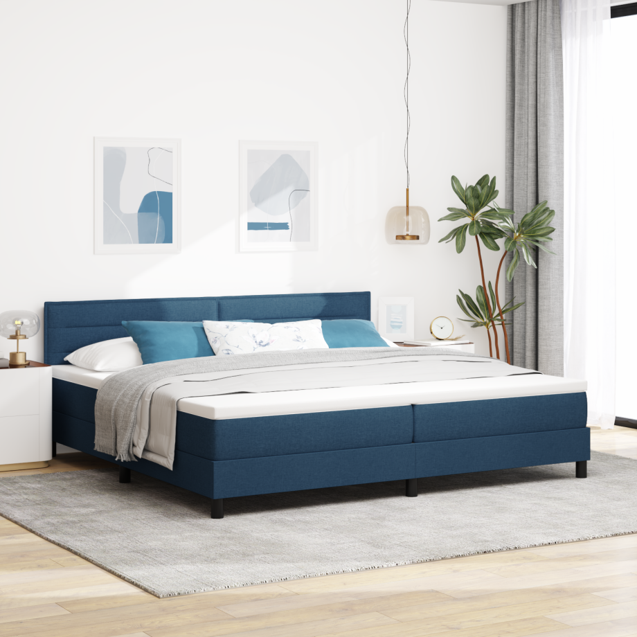 vidaXL Boxspringbed met matras Blauw 200x200 cm Stof afbeelding 1