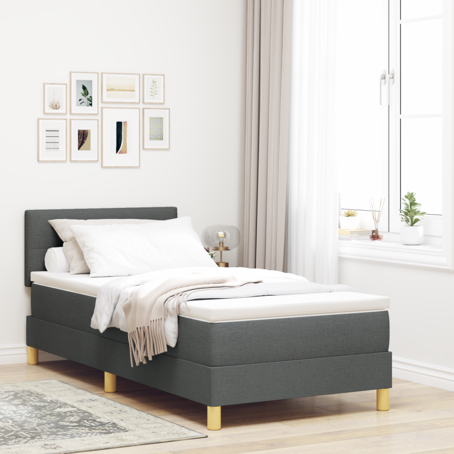 vidaXL Boxspringbed met kussen Donkergrijs 100 x 200 cm Stof vidaXL Boxspringbed met kussen Donkergrijs 100 x 200 cm Stof afbeelding 1