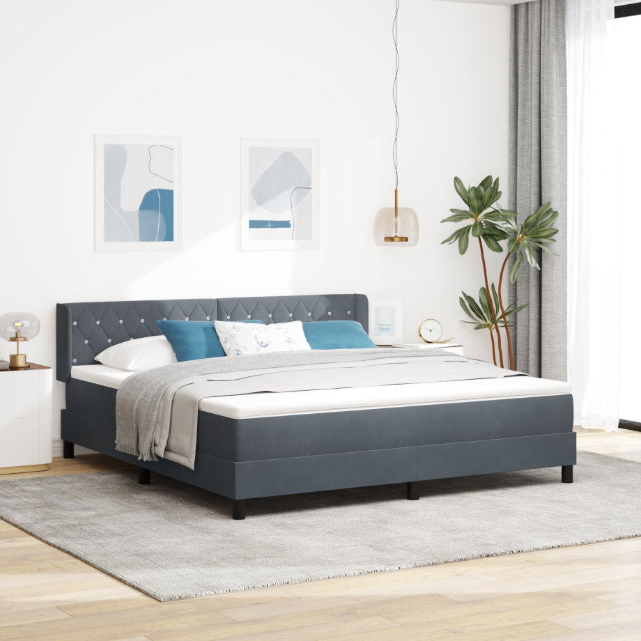 vidaXL Boxspringbed met hoofdeinde Donkergrijs 200 x 180 cm Fluweel afbeelding 1