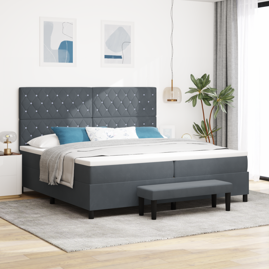 vidaXL Boxspringbed met matras en bank donkergrijs 200x200 cm fluweel vidaXL Boxspringbed met matras en bank donkergrijs 200x200 cm fluweel afbeelding 1