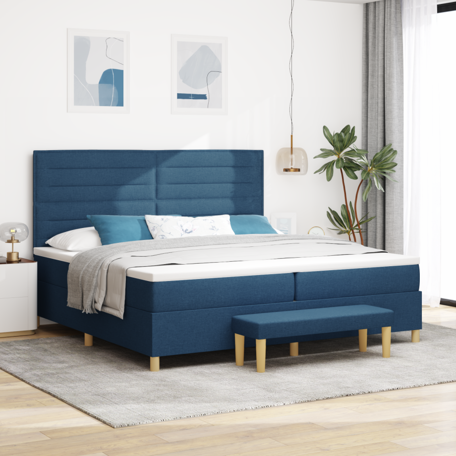 vidaXL Boxspringbed met matras en bank stof blauw 200x200 cm vidaXL Boxspringbed met matras en bank stof blauw 200x200 cm afbeelding 1