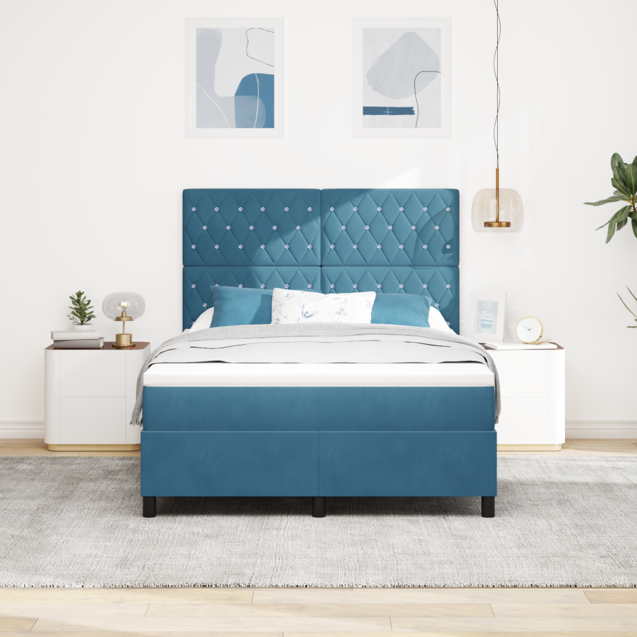 vidaXL LED Box Spring Bed met matras Donkerblauw 140 x 190 cm Fluweel vidaXL LED Box Spring Bed met matras Donkerblauw 140 x 190 cm Fluweel afbeelding 1