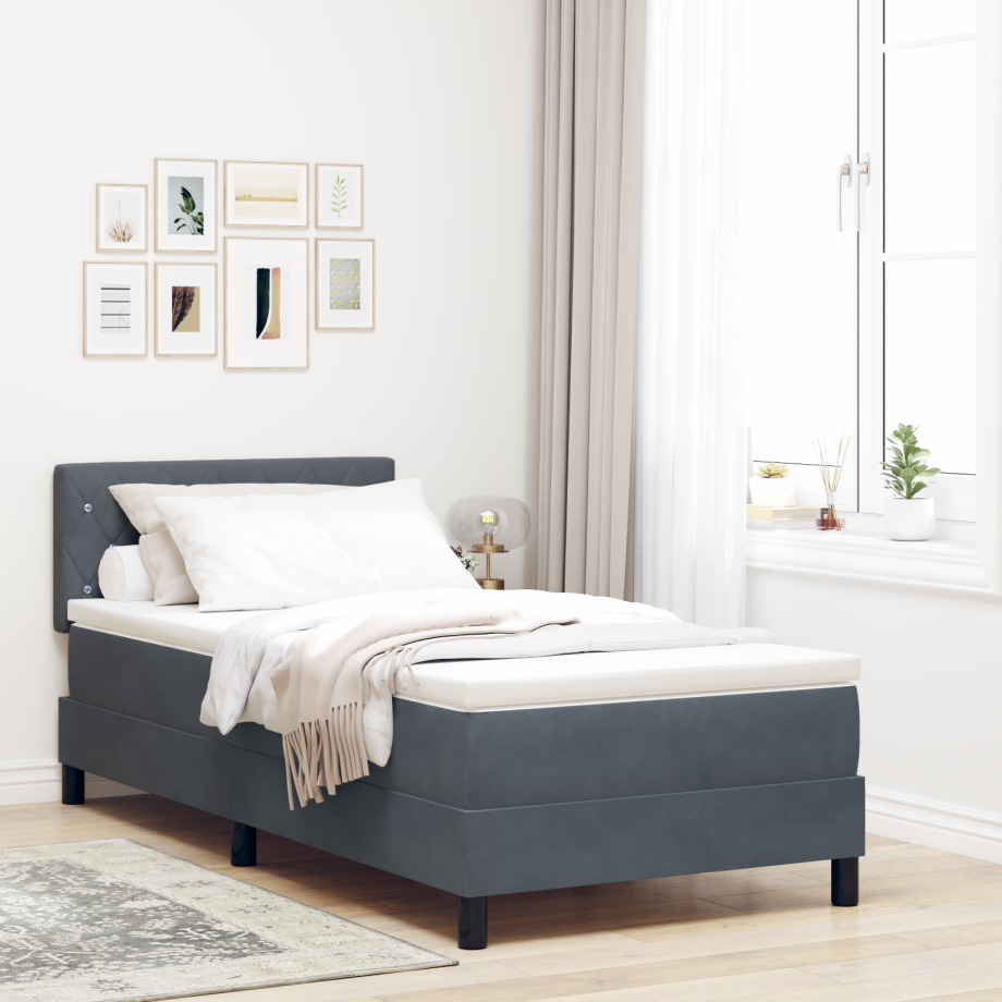 vidaXL LED Box Spring Bed met matras Donkergrijs 100 x 200 cm Fluweel vidaXL LED Box Spring Bed met matras Donkergrijs 100 x 200 cm Fluweel afbeelding 1