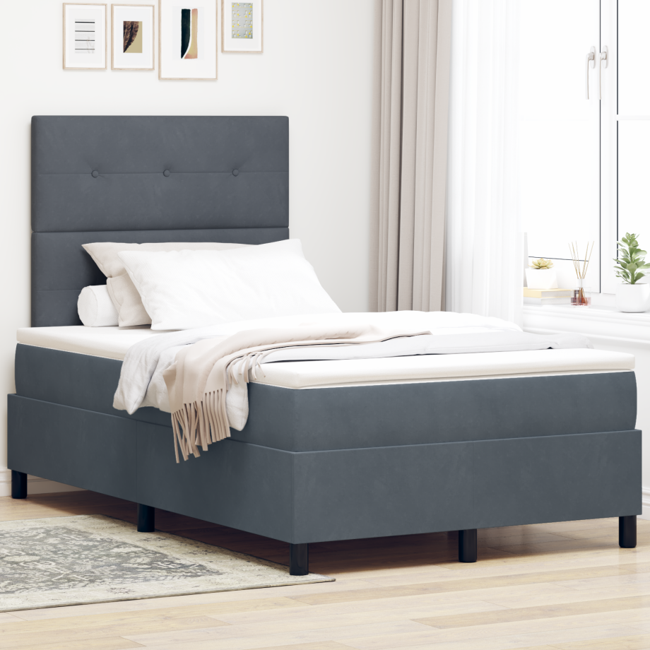 vidaXL LED Box Spring Bed met matras Donkergrijs 120 x 200 cm Fluweel vidaXL LED Box Spring Bed met matras Donkergrijs 120 x 200 cm Fluweel afbeelding 1
