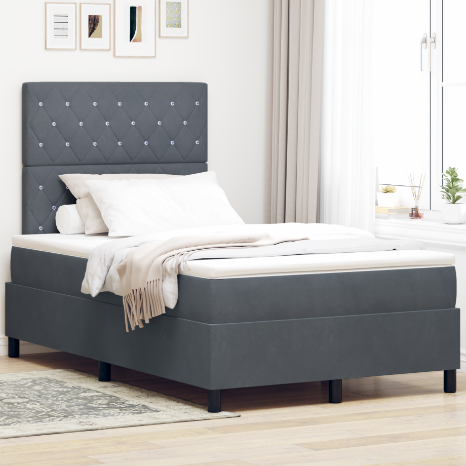 vidaXL Boxspringbed met matras en LED fluweel donkergrijs 120x200 cm afbeelding 1