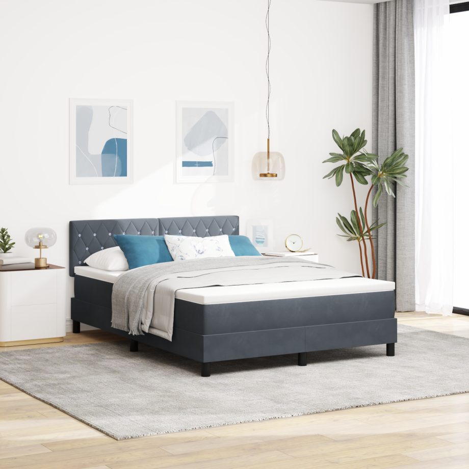 vidaXL LED Box Spring Bed met matras Donkergrijs 160 x 200 cm Fluweel vidaXL LED Box Spring Bed met matras Donkergrijs 160 x 200 cm Fluweel afbeelding 1