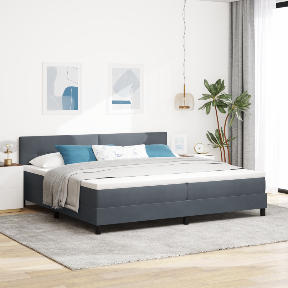 vidaXL LED Box Spring Bed met matras Donkergrijs 200 x 200 cm Fluweel vidaXL LED Box Spring Bed met matras Donkergrijs 200 x 200 cm Fluweel afbeelding 1
