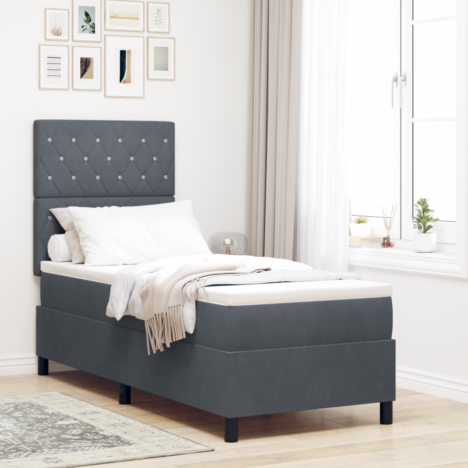 vidaXL LED Box Spring Bed met matras Donkergrijs 80 x 200 cm Stof vidaXL LED Box Spring Bed met matras Donkergrijs 80 x 200 cm Stof afbeelding 1