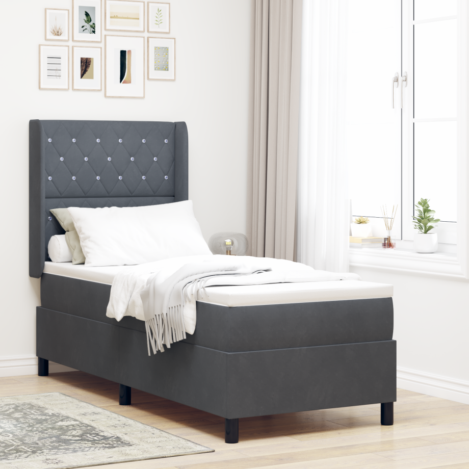 vidaXL Boxspringbed met matras met LED Donkergrijs 80 x 200 cm Fluweel vidaXL Boxspringbed met matras met LED Donkergrijs 80 x 200 cm Fluweel afbeelding 1