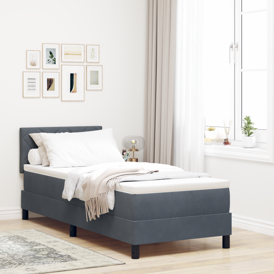 vidaXL LED Box Spring Bed met matras Donkergrijs 80 x 200 cm Fluweel vidaXL LED Box Spring Bed met matras Donkergrijs 80 x 200 cm Fluweel afbeelding 1