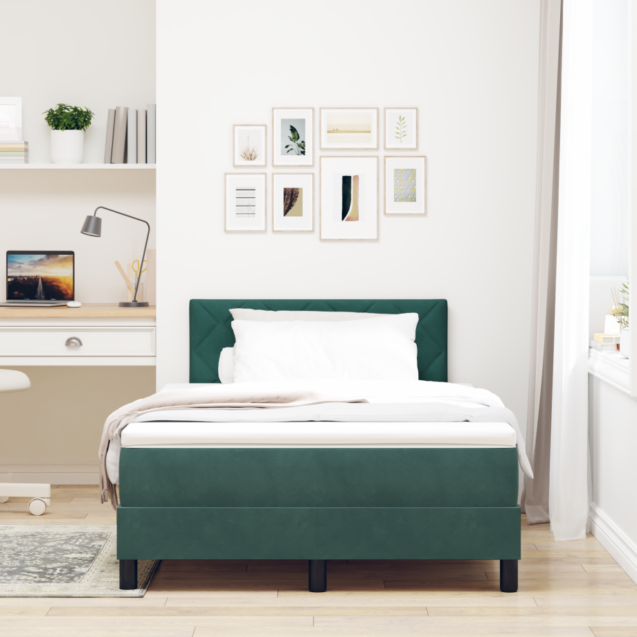 vidaXL Boxspringbed met matras en LED fluweel donkergroen 120x200 cm afbeelding 1