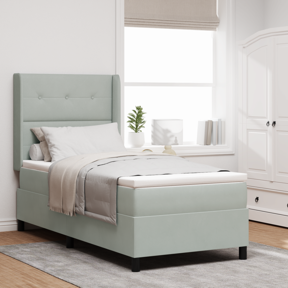 vidaXL Boxspringbed met matras met LED Lichtgrijs 100 x 200 cm Fluweel afbeelding 1