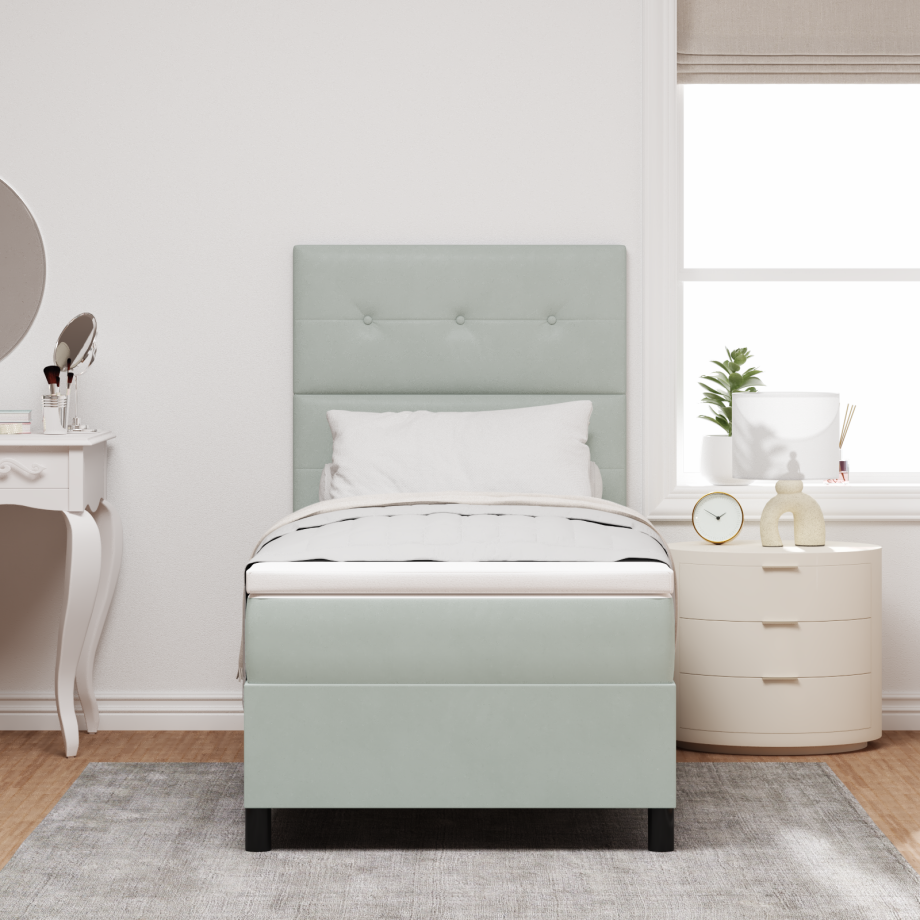 vidaXL LED Box Spring Bed met matras Lichtgrijs 100 x 200 cm Fluweel afbeelding 1