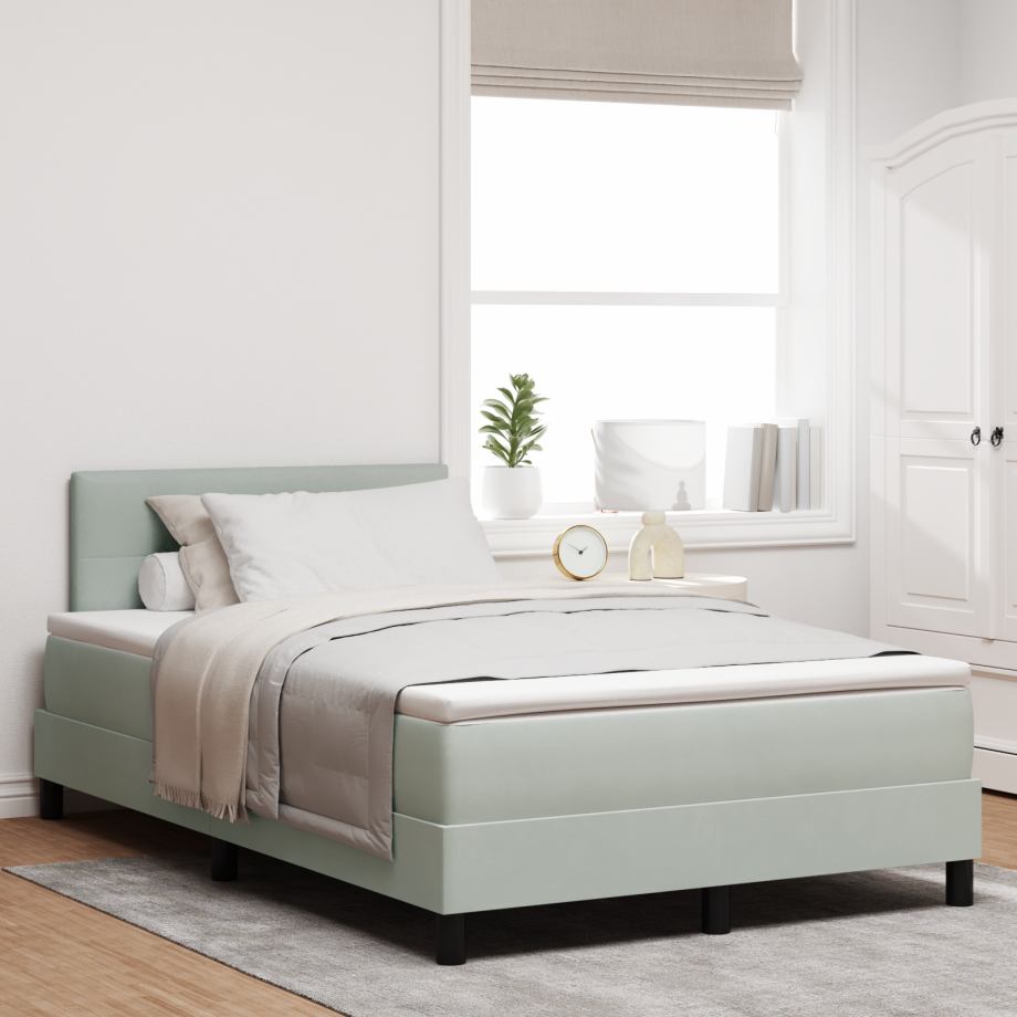 vidaXL LED Box Spring Bed met matras Lichtgrijs 120 x 200 cm Fluweel afbeelding 1
