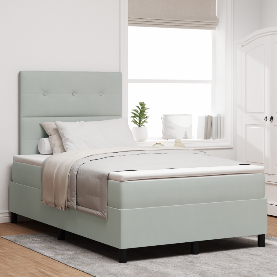 vidaXL LED Box Spring Bed met matras Lichtgrijs 120 x 200 cm Fluweel afbeelding 1