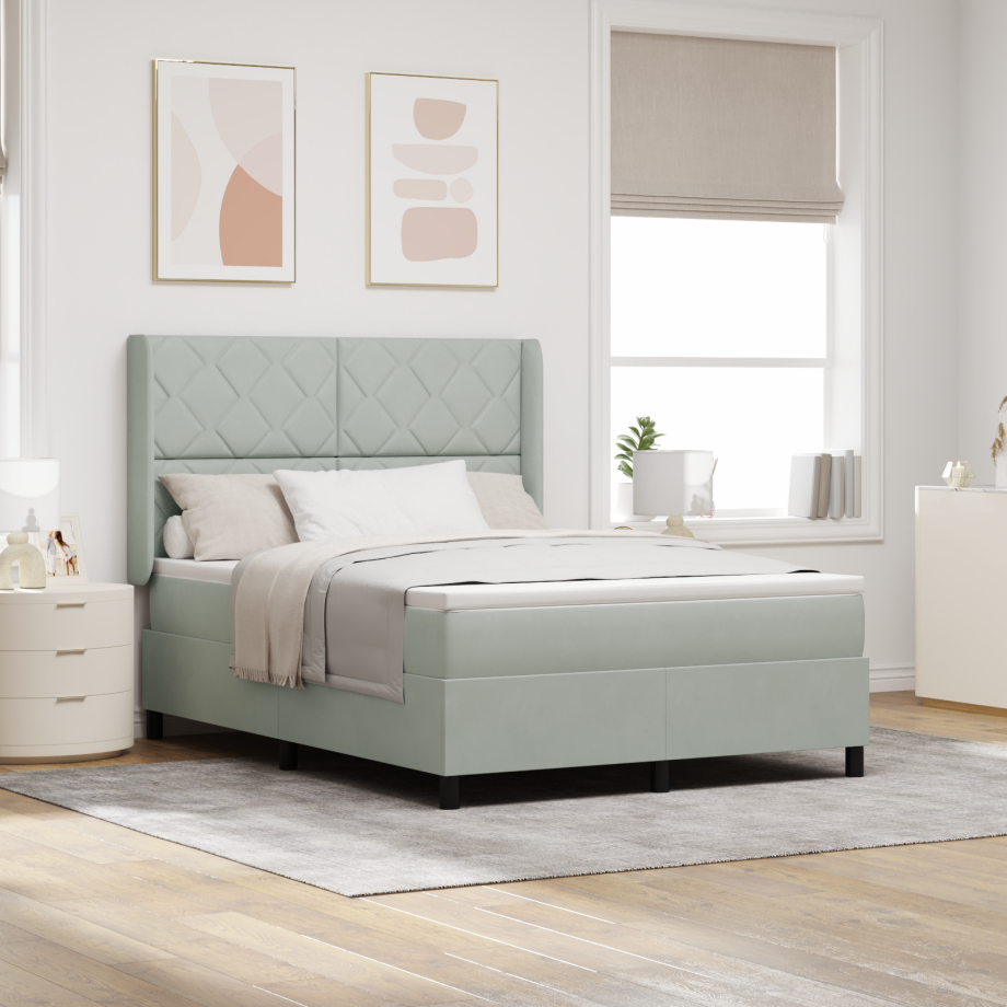 vidaXL Boxspringbed met matras met LED Lichtgrijs 140 x 200 cm Fluweel vidaXL Boxspringbed met matras met LED Lichtgrijs 140 x 200 cm Fluweel afbeelding 1