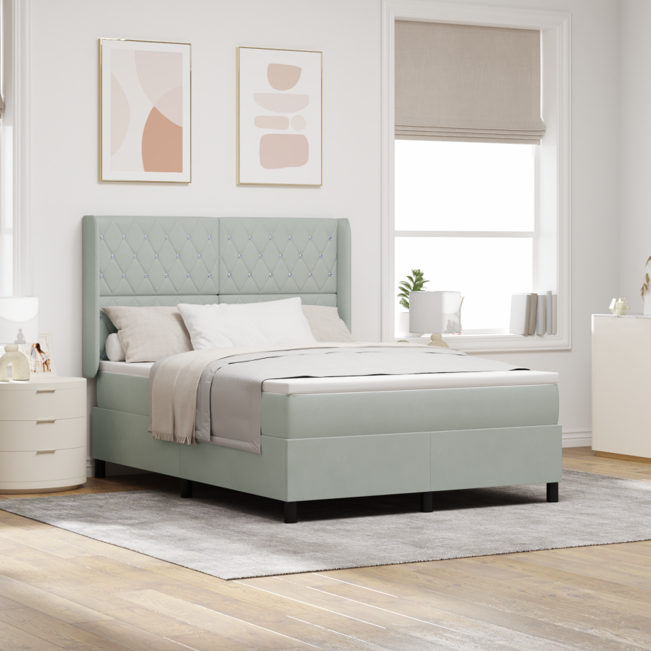 vidaXL Boxspringbed met matras met LED Lichtgrijs 160 x 200 cm Fluweel vidaXL Boxspringbed met matras met LED Lichtgrijs 160 x 200 cm Fluweel afbeelding 1