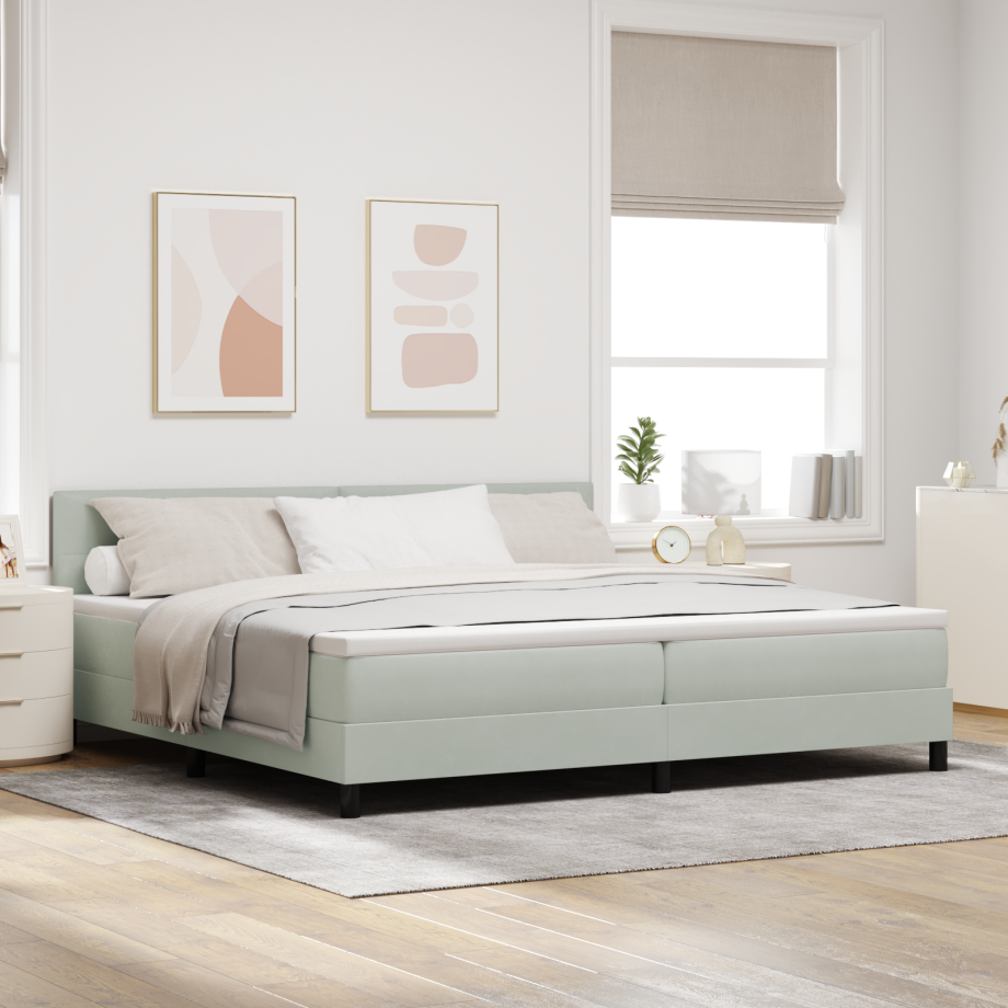 vidaXL LED Box Spring Bed met matras Lichtgrijs 200 x 200 cm Fluweel afbeelding 1