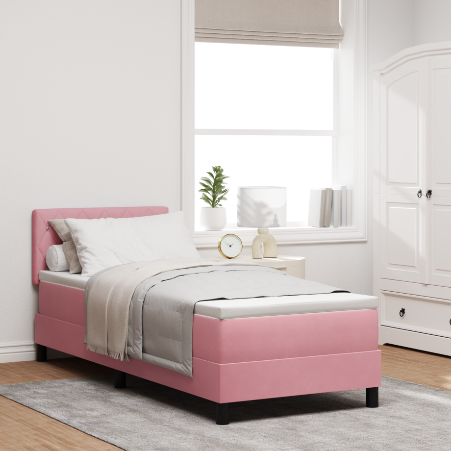vidaXL Boxspringbed met matras en LED fluweel roze 80x200 cm afbeelding 1