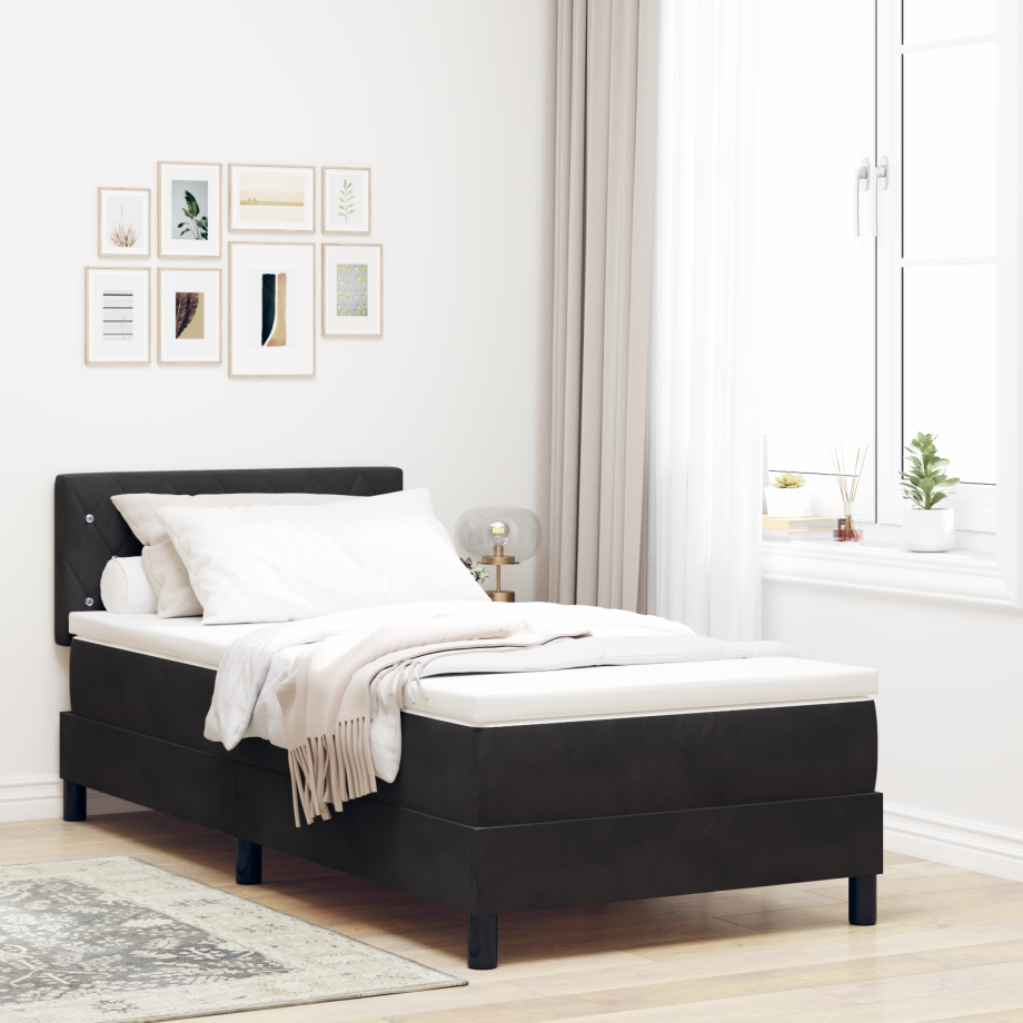 vidaXL LED Box Spring Bed met matras met LED Zwart 90 x 200 cm Fluweel afbeelding 1