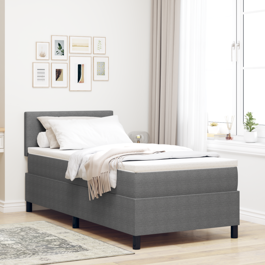 vidaXL Boxspringbed met Matras en LED Licht Grijs 80x200 cm Katoen afbeelding 1