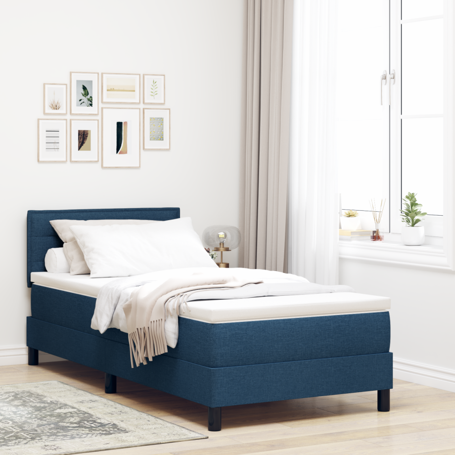 vidaXL Boxspring bed met matras met LED Blauw 100 x 200 cm Stof afbeelding 1