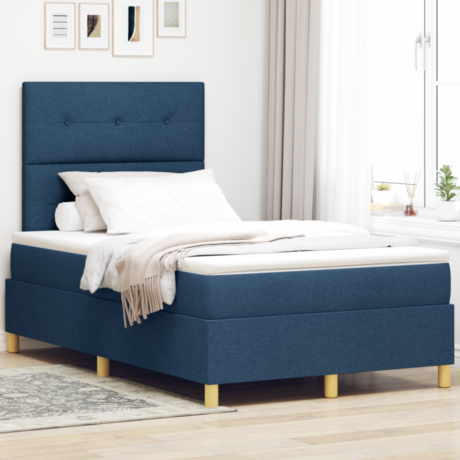 vidaXL Boxspringbed met matras en LED stof blauw 120x200 cm afbeelding 1