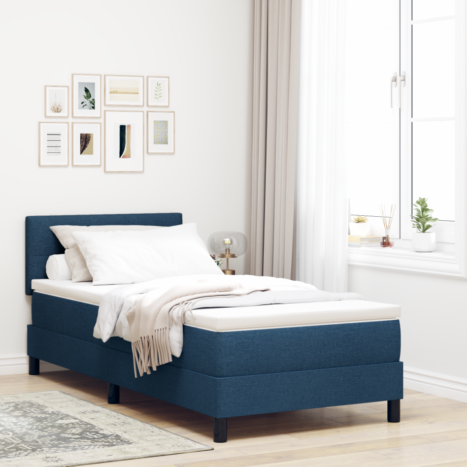 vidaXL Boxspringbed met matras en LED stof blauw 90x190 cm afbeelding 1