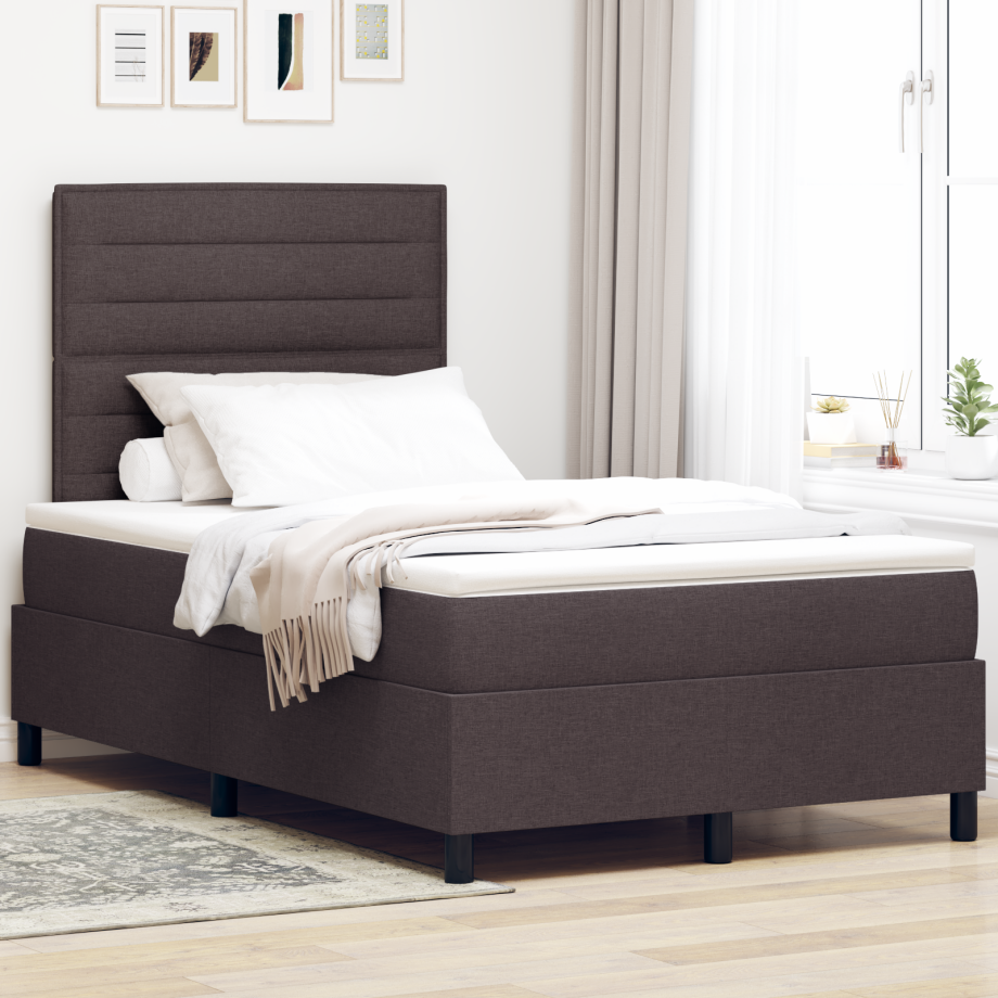 vidaXL Boxspring bed met matras met LED Donkerbruin 120 x 200 cm Stof afbeelding 1