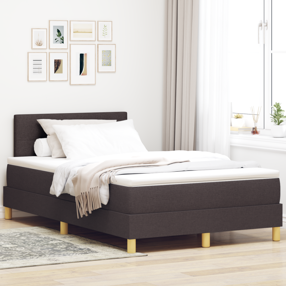 vidaXL Boxspringbed met matras en LED stof donkerbruin 120x200 cm afbeelding 1