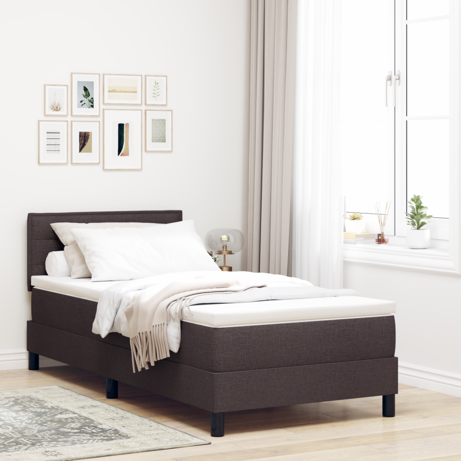 vidaXL Boxspring bed met matras met LED Donkerbruin 90 x 200 cm Stof vidaXL Boxspring bed met matras met LED Donkerbruin 90 x 200 cm Stof afbeelding 1