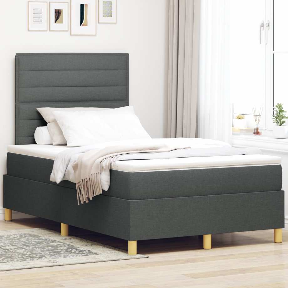 vidaXL LED Box Spring Bed met matras Donkergrijs 120 x 200 cm Stof vidaXL LED Box Spring Bed met matras Donkergrijs 120 x 200 cm Stof afbeelding 1