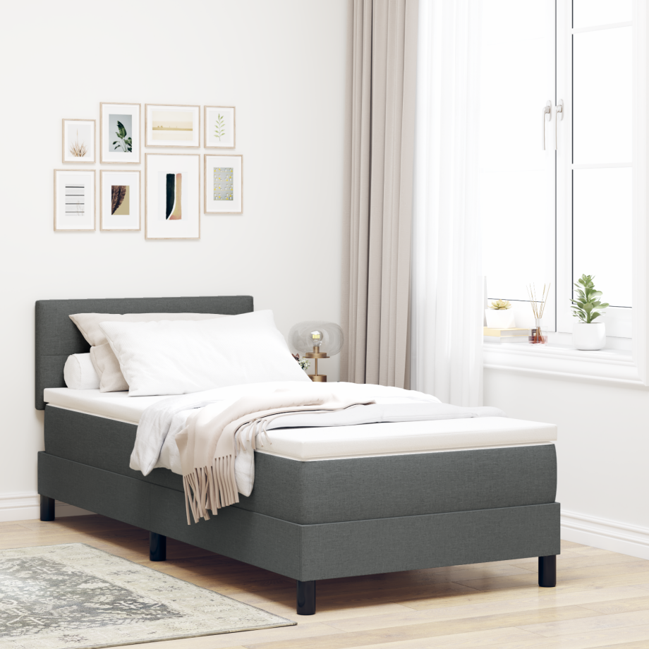 vidaXL Boxspring bed met matras met LED Donkergrijs 90 x 190 cm Stof vidaXL Boxspring bed met matras met LED Donkergrijs 90 x 190 cm Stof afbeelding 1