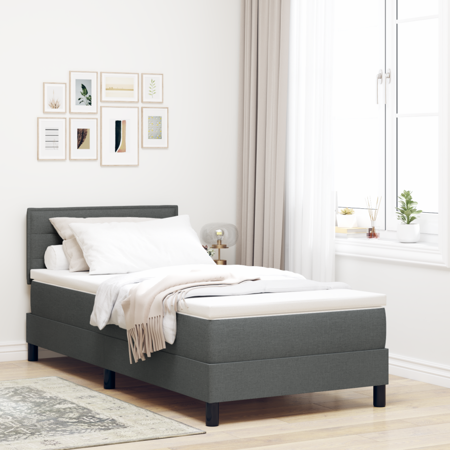 vidaXL Boxspring bed met matras met LED Donkergrijs 90 x 200 cm Stof vidaXL Boxspring bed met matras met LED Donkergrijs 90 x 200 cm Stof afbeelding 1